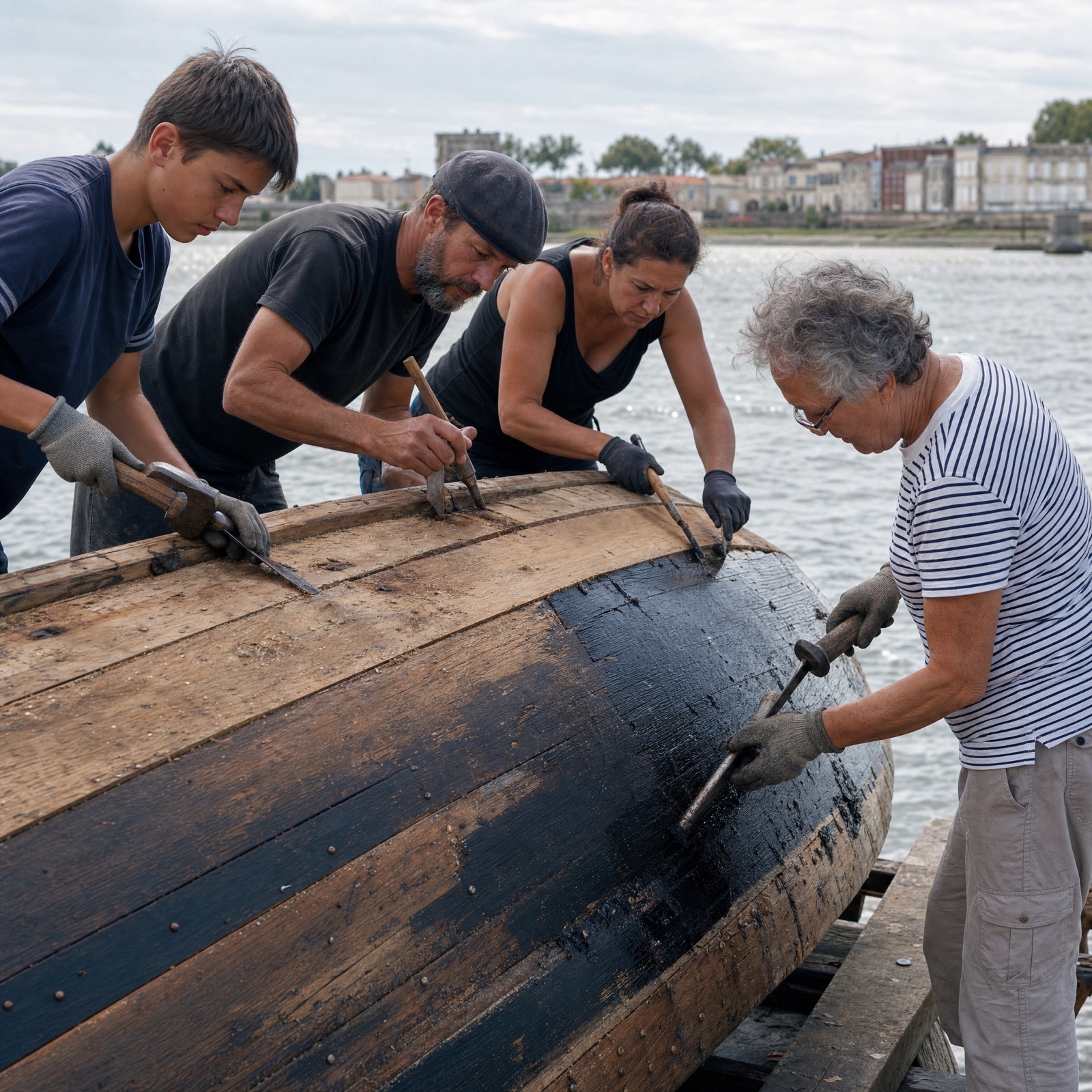 Chantier de restauration d'une cabane tchanquée sur le Bassin d'Arcachon